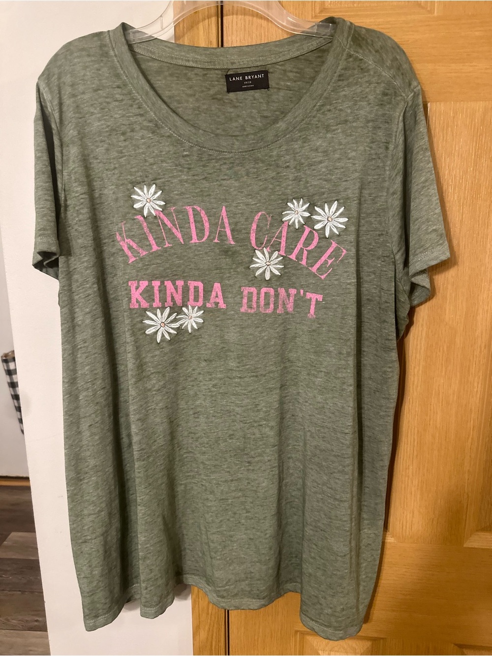 Lane Bryant Olive Green "Kinda Care Kinda Don't" Short Sleeve Tee